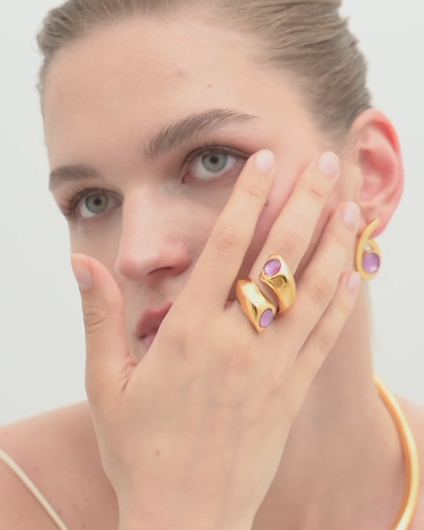 Chunky 24K gold plated open ring with Swarovski crystals Giro