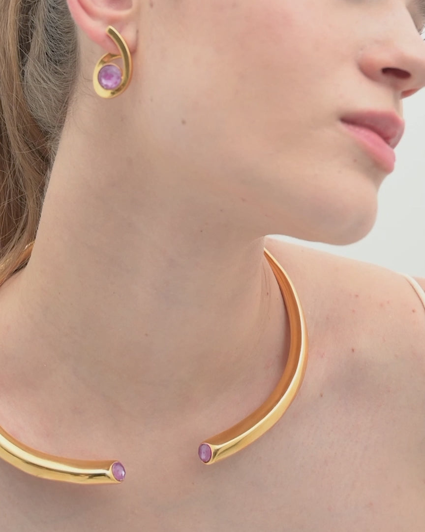 Open collar necklace with Swarovski crystals Fire