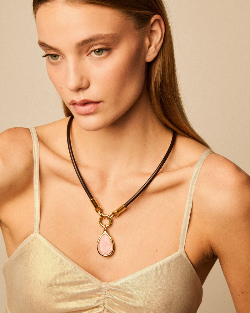 
                  
                    Leather necklace with drop-shaped Swarovski crystal pendant
                  
                