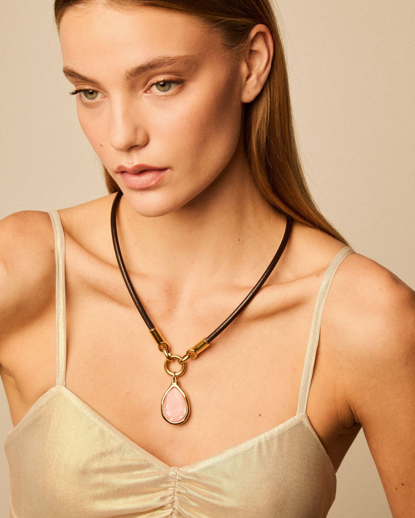 
                  
                    Leather necklace with drop-shaped Swarovski crystal pendant
                  
                