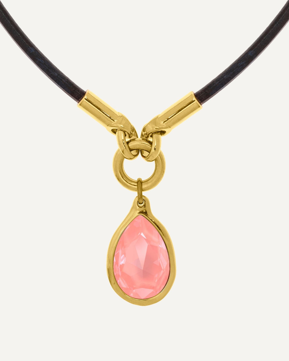 Leather cord necklace with drop-shaped Swarovski crystal pendant