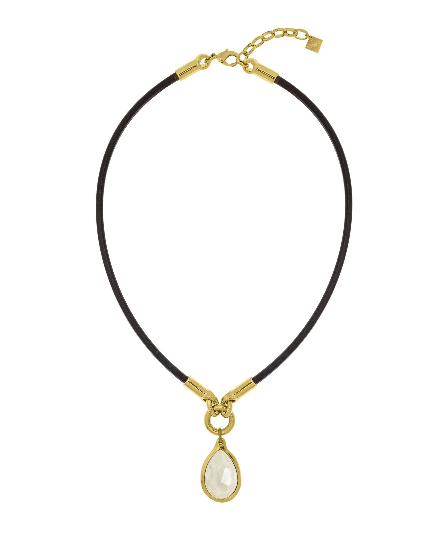 
                  
                    Leather necklace with drop-shaped Swarovski crystal pendant
                  
                