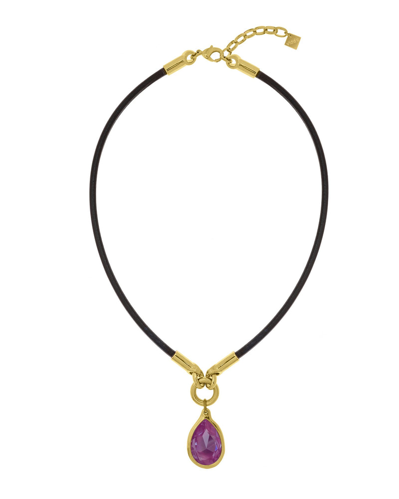 
                  
                    Leather necklace with drop-shaped Swarovski crystal pendant
                  
                