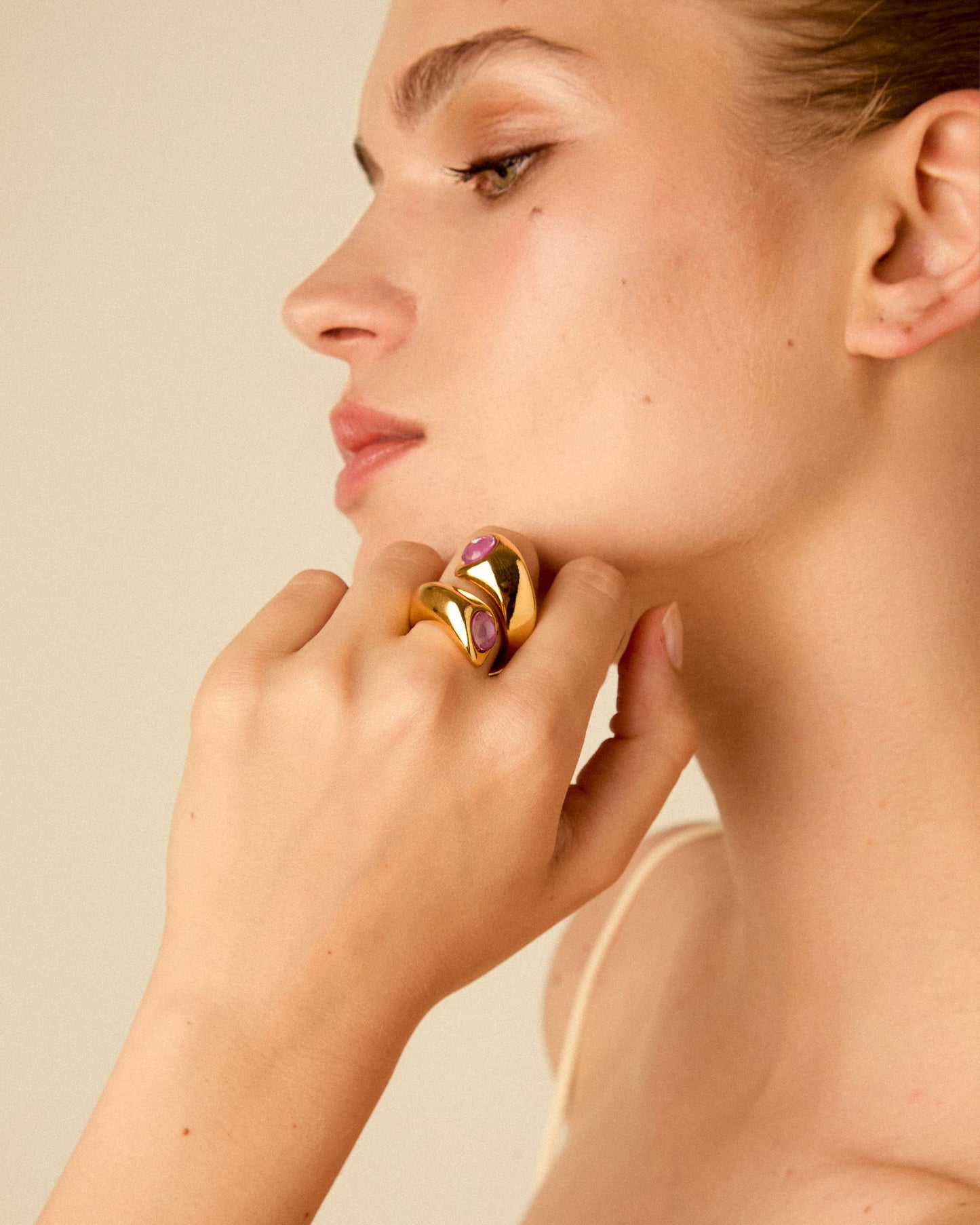 
                  
                    Chunky 24K gold plated open ring with Swarovski crystals Giro
                  
                